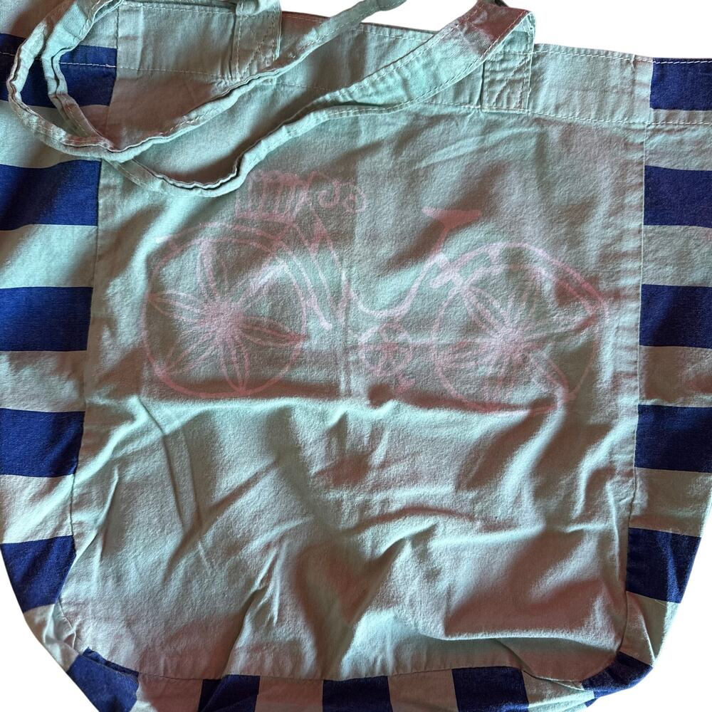 Tote Bag Handmade Light Green Blue White Stripes Hippie Nautical Beach Cruiser